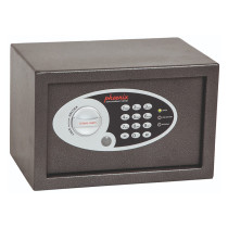 Front view of a phoenix vela 0801 electronic lock showing keypad and dial on a dark metal surface