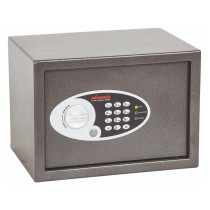 Front view of the phoenix vela 0802 electronic lock showing keypad and dial on a metal box