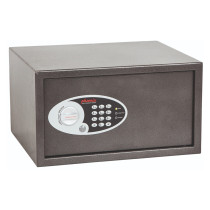 Front view of the phoenix vela 0803 electronic lock showing keypad and knob on a dark grey safe unit