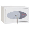 front view of phoenix fortress 1181 key lock showing white rectangular box with key in lock