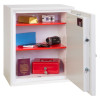 phoenix fortress 1183 key lock safe open showing items inside including passport camera and cash box