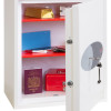 phoenix fortress 1183 key lock safe door open showing contents including passport pen and red box