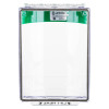 Back view of sti flush mounted call point cover green showing clear casing and label area