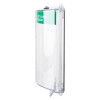 Side view of sti flush mounted call point cover green showing clear protective casing and green label inside
