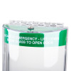 sti flush mounted call point cover green shown from above with transparent hinged lid and printed instructions