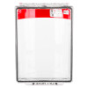 Back view of a sti flush mounted call point cover in red showing a clear plastic case with a red top edge