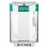 sti flush mounted call point cover with sounder green shown from the front with clear protective case and instructions visible