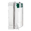 Side view of the sti access control cover surface mounted universal stopper standard showing clear plastic casing and mounting base