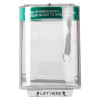 Front view of the sti access control cover surface mounted universal stopper alarmed with clear plastic and green label