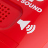 Close-up of the red sti exit stopper showing the speaker area with sound wave symbol