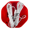 Back view of the wireless exit stopper foor alarm with transmitter showing coiled white cables and red plastic base