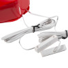 Close up of wires and components for wireless exit stopper foor alarm with transmitter showing white cables and a red device