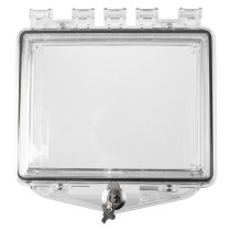 Front view of sti polycarbonate protective deep cover flush mounted panel with 76mm key lock visible at the bottom