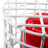 Closeup detail of the white 95x90mm vandal cage showing the grid structure and red interior object