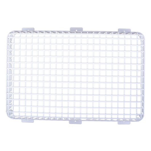 Front view of the sti vandal cage 550mm showing a rectangular white metal grid structure