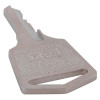 angled up view of alert point replacement master key showing textured grip and key blade with notches