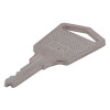 angled image of an alert point replacement master key with textured head and a code engraved on the surface
