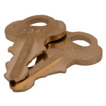 Two exit stopper replacement keys shown angled up with visible cut edges and number 2841 engraved