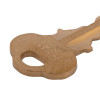 Close-up angled down view of an exit stopper replacement key made of brass with a rounded handle and engraved numbers