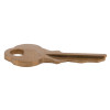 Side view of an exit stopper replacement key showing its shape and cut pattern in brass color
