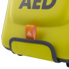 Close-up of zoll aed 3 carry case showing the orange tab on a yellow surface with black edging
