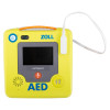 Front view of zoll aed 3 defibrillator full automatic showing screen and control buttons on yellow device