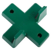 green alpha wall bracket first aid shown from an angled view with two hooks and visible screw holes