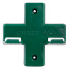 Front view of the green alpha wall bracket with raised first aid text and two mounting holes