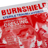 Close up of burnshield dressing 600 400 packaging showing product name and text on red and white wrapper