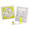 zoll aed plus cpr d electrodes with box and packaged electrode pads shown on a white background