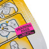 Closeup of defibtech lifeline aed adult training pads with instructions and a pink training pads label