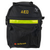 defibtech lifeline aed auto defibrillator soft carry case shown from the front with black fabric and yellow lettering