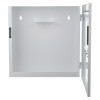 defibtech lifeline aed automatic defibrillator wall cabinet with front open showing empty interior and mounting holes