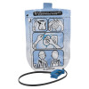 Front view of defibtech lifeline aed auto paediatric defibrillator pads packaging with illustrated instructions and attached cable