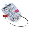 Angled view of defibtech lifeline aed paediatric training pads with illustrated instructions and attached cable