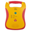 defibtech lifeline aed trainer unit shown from the front with yellow and red casing and control buttons visible