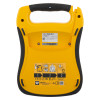 Back view of defibtech lifeline semi automatic defibrillator 5 year battery showing labels and handle