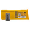 defibtech lifeline semi automatic defibrillator 5 year battery showing yellow battery pack with separate silver battery next to it