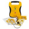 defibtech lifeline semi automatic defibrillator with battery, pads, instructions and accessory kit shown from front