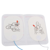 philips heartstart fr2 trainer 2 defibrillator adult training pads shown angled with illustrations of pad placement on a torso