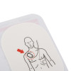 Closeup of philips heartstart fr2 trainer 2 defibrillator adult training pads showing pad placement diagram