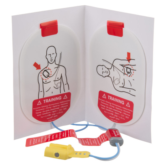 philips heartstart frx replacement defibrillator training pads shown from the front inside open packaging with diagrams