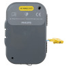 Back view of Philips HeartStart FRx defibrillator training pads II cartridge showing grey casing with labels and yellow connector tab