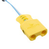Yellow connector part of the Philips HeartStart FRx defibrillator training pads II cartridge with a blue cable attached