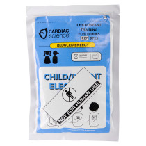 Cardiac Science Powerheart G3 paediatric training electrode pads shown in pack with product labels and usage instructions