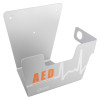 Cardiac Science Powerheart AED G3 wall storage sleeve shown at an angled view with AED and heartbeat design visible