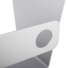 Closeup of the corner of a silver cardiac science powerheart aed g3 wall storage sleeve showing a circular hole in the metal surface