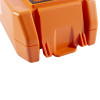 Close up clip of an orange section of the cardiac science powerheart g5 4 year battery showing texture and shape details