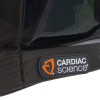 Closeup of the Cardiac Science Powerheart G5 Carry Sleeve logo on black textured fabric