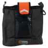 Cardiac science powerheart g5 carry sleeve shown from the front with black fabric and an orange tab at the top